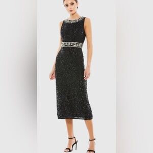 Mac Duggal Black Embellished Sleeveless High Neck Midi Dress